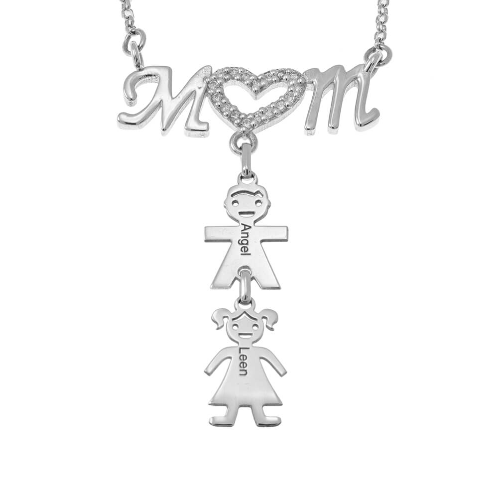Micro inlay Mom Necklace With Kids