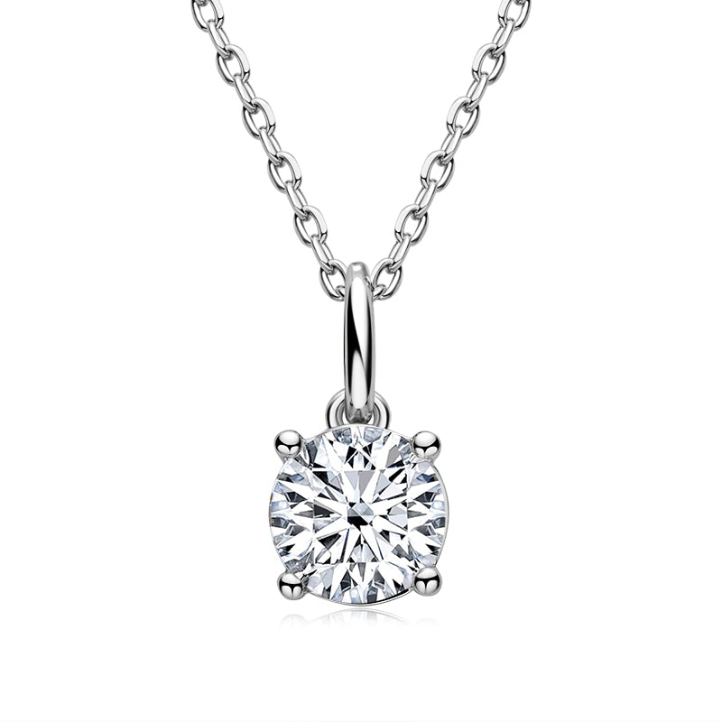 Solitaire Round Cut Sparkling 5mm Moissanite Stud Earrings & 6.5mm Moissanite Necklace Set