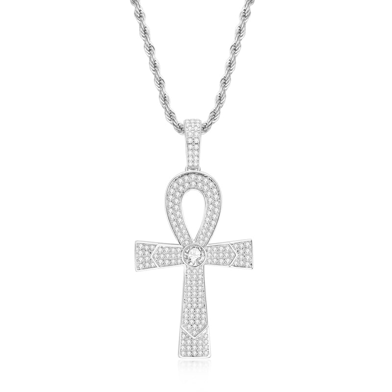 Round Cut 4.5mm Created Diamond Cross Hip Hop Luxury Pendant Necklace 23.62''
