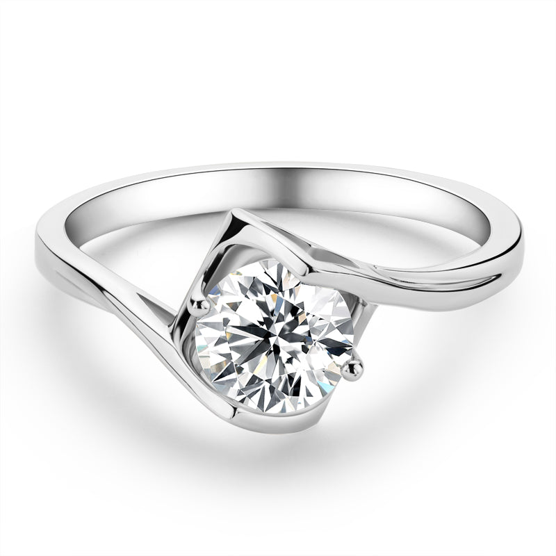 Classic Round Cut Moissanite Diamond Angle Solitaire Rings