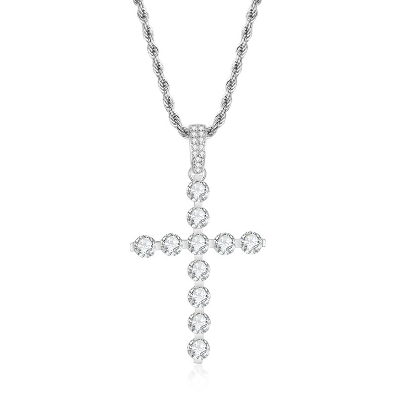 Round Cut 4.0mm Created Diamond Cross Pendant Necklace 23.62''