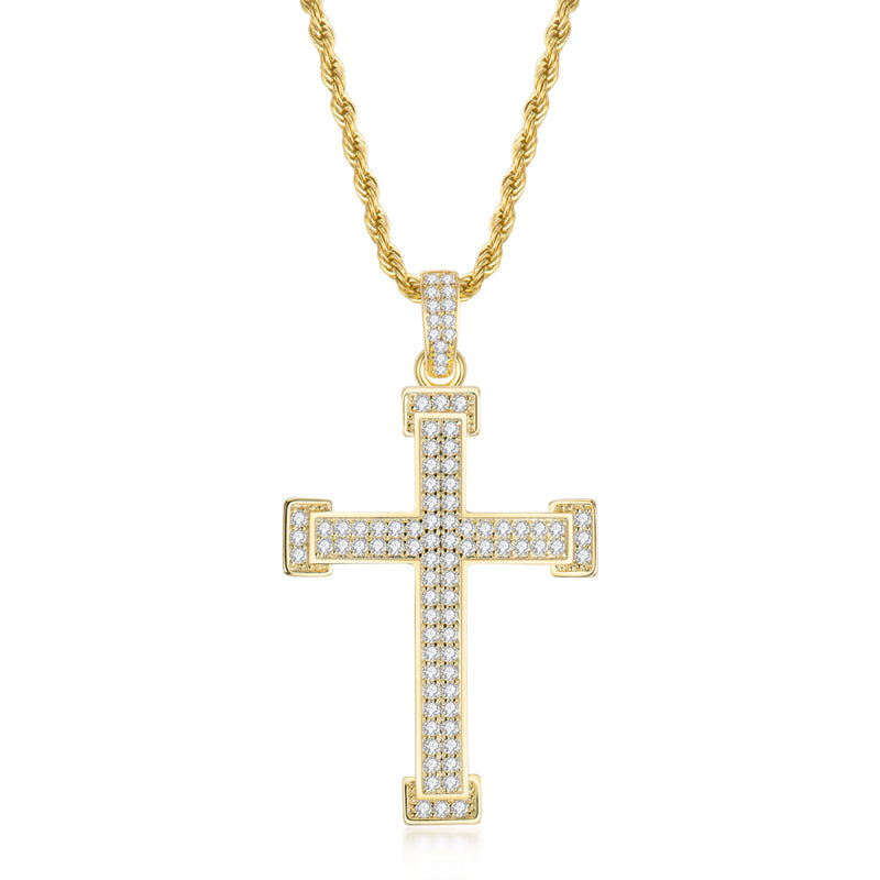 Personalized Cross Created Diamond Hip Hop Charm Pendant Necklace 23.62''