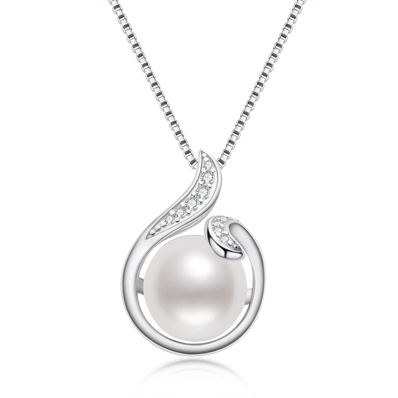 925 Sterling Silver Oblate 9-10mm Freshwater Pearl Fashion Pendant 18" Adjustable