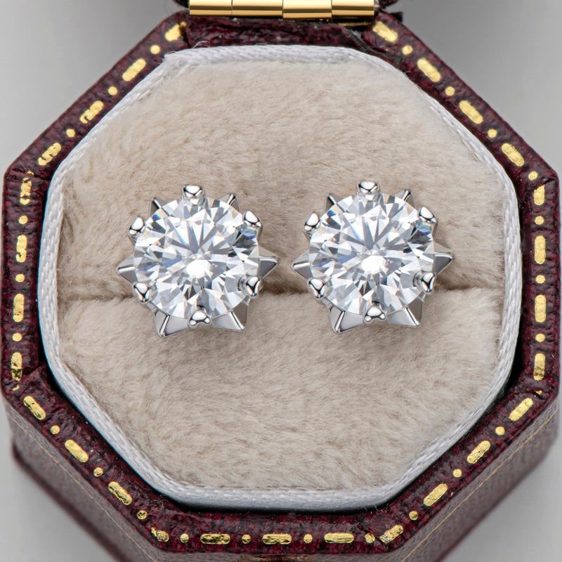 0.5ct/1.0ct Snowflake Round Brilliant Cut Moissanite Diamond Stud Earrings