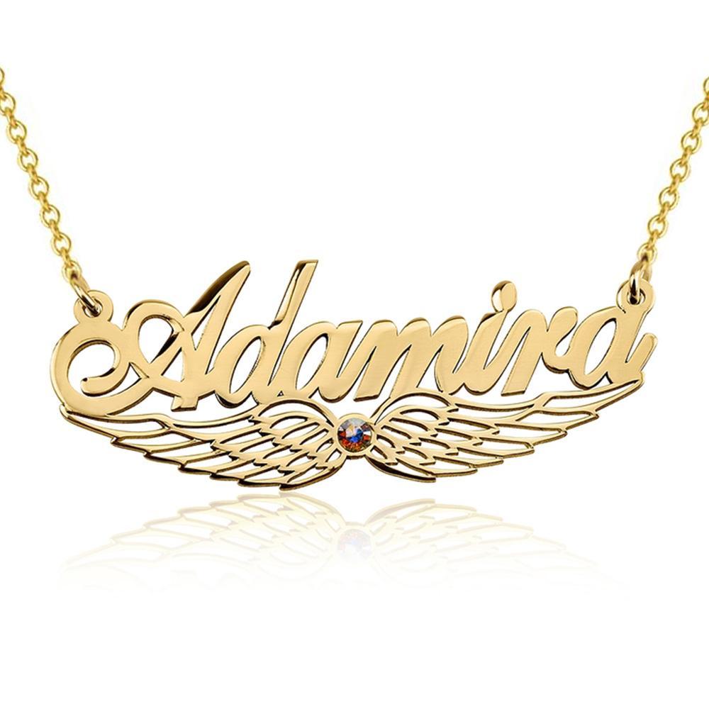 Personalized Customized Name Necklace 18K Gold Plated Angel Wing Adjustable Chain Jewelry