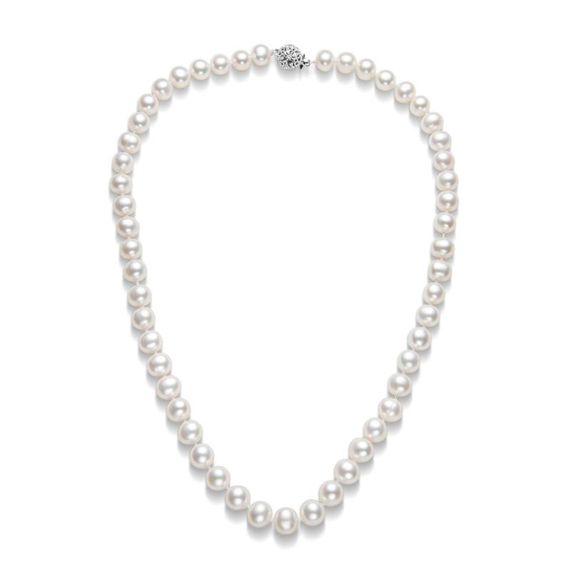 Freshwater Cultured White Pearl Necklace Round Buckle