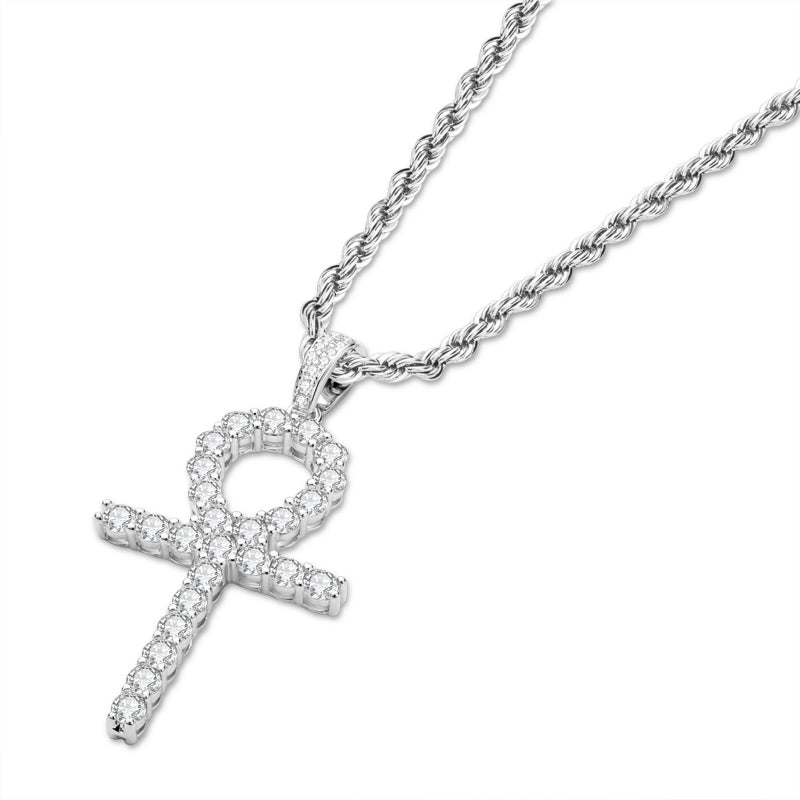 Created Diamond Cross Hip Hop Rope Chain Pendant Necklace 23.62''