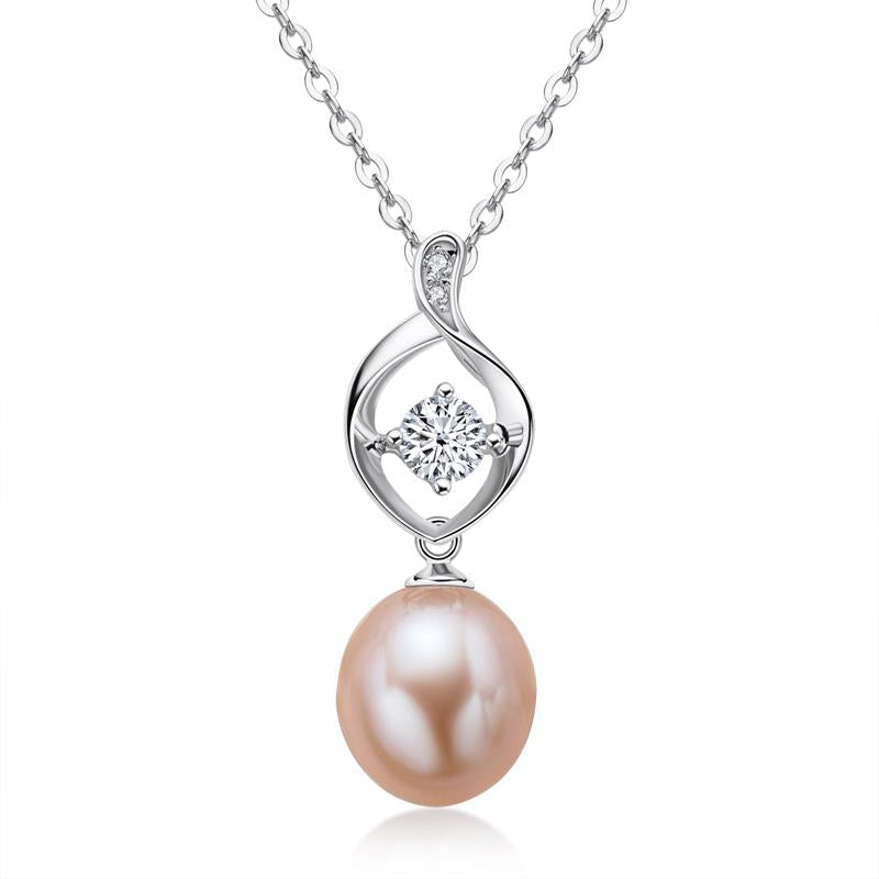 925 Sterling Silver Created White Diamond Pearl Necklace