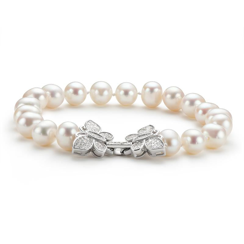 High Luster Cultured White Freshwater Pearl Butterfly Bracelet
