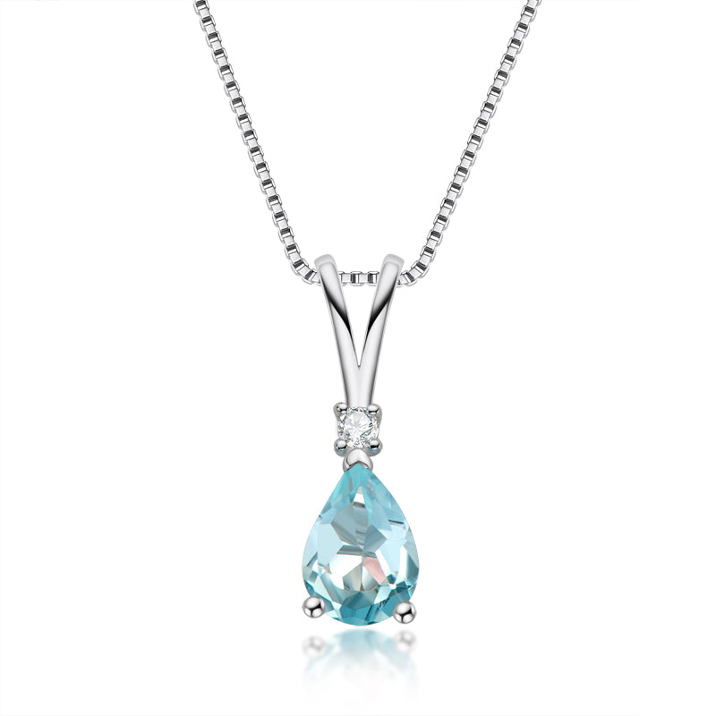 Pear Shaped Natural Blue Topaz/Citrine Gemstone Pendant Necklace