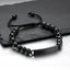 Men Black Beads Bracelet with Engraved Bar Custom Bracelets Personalized Gift