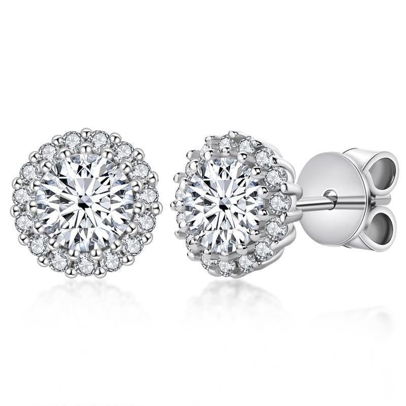 Round Created White Diamond Stud Earrings