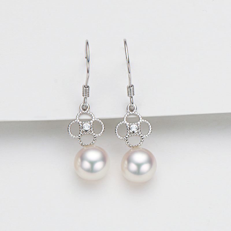 Clover Floral Design Freshwater Pearl Drop Earrings
