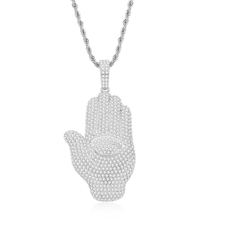 Created Diamond Palm Hip Hop Pendant Necklace