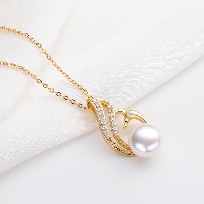 14K Gold Filled Swan Natural Freshwater Pearl Necklace