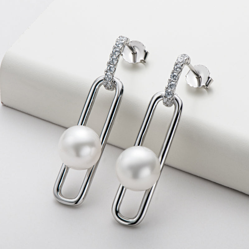 7-7.5mm Natural White Freshwater Pearl Drop Earrings