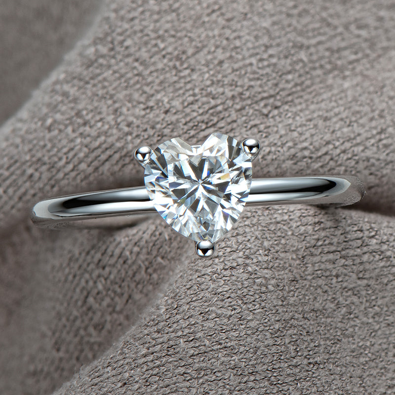 1.0ct Heart Shaped Moissanite Solitaire Ring