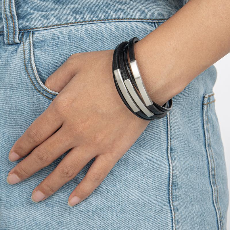 Multiple Layers Custom Bracelets for Men Personalized Engraved Bracelet ID Wristband