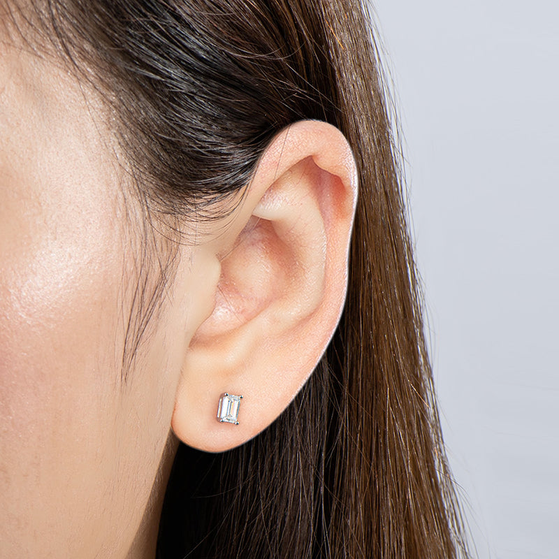 Solitaire Emerald Cut 1 Carat Moissanite Stud Earrings & Pendant Necklace