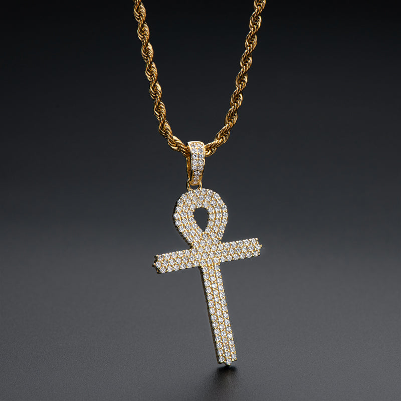 Created Diamond Cross  Hip Hop Men Pendant Necklace 23.62''