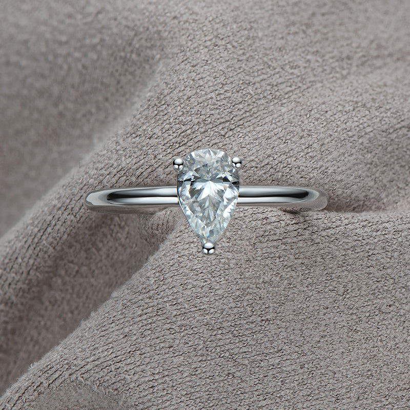 Pear Shaped 1.0ct Moissanite Diamond Solitaire Ring