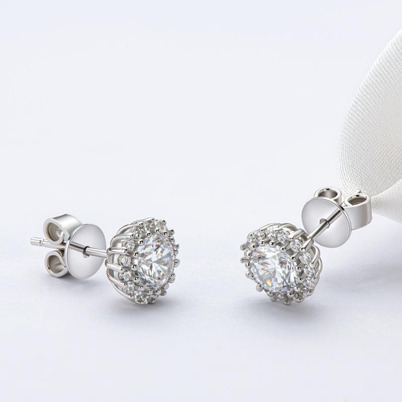 Round Created White Diamond Stud Earrings