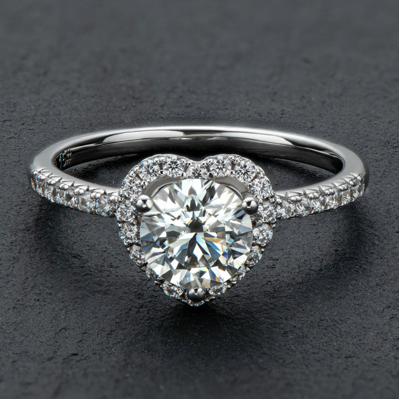 Love Heart Halo Round Cut Moissanite Diamond Ring