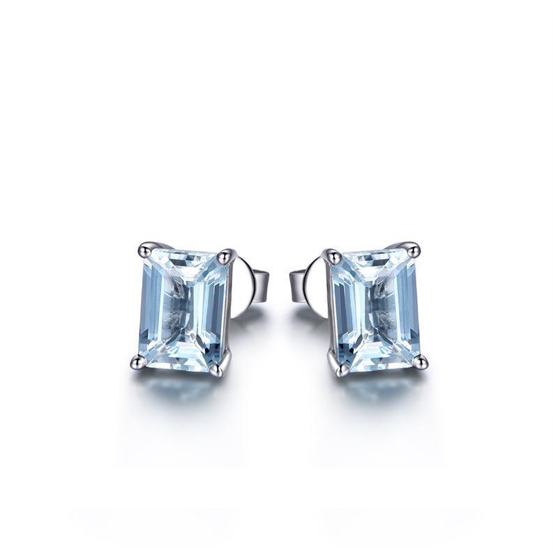 Mini Emerald Blue Topaz Gemstone Stud Earrings
