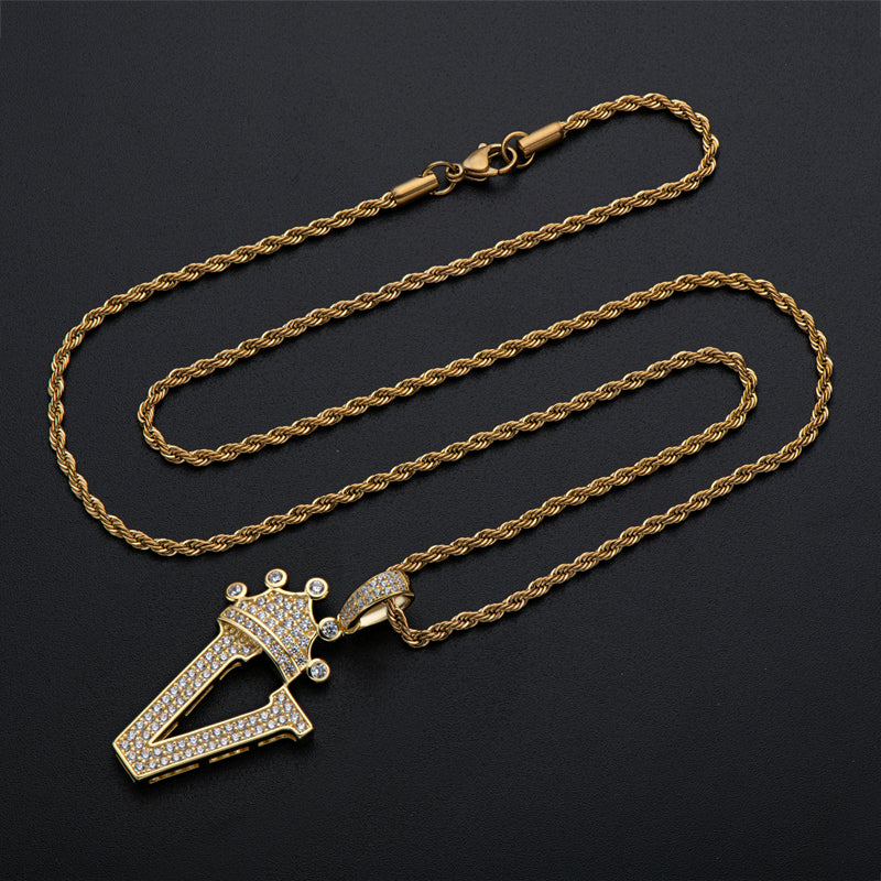 The Letter V Created Diamond Crown Hip Hop Rope Chain Pendant
