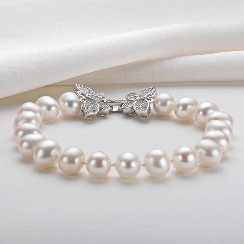 High Luster Cultured White Freshwater Pearl Butterfly Bracelet