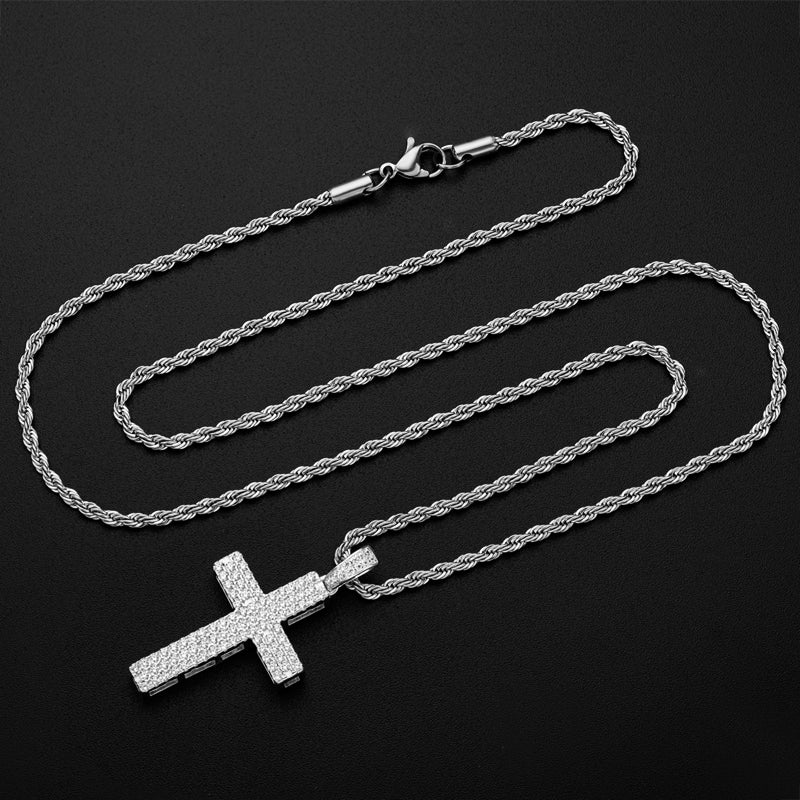 Round Cut Created Diamond Hip-Hop Cross Pendant Necklace 23.62''