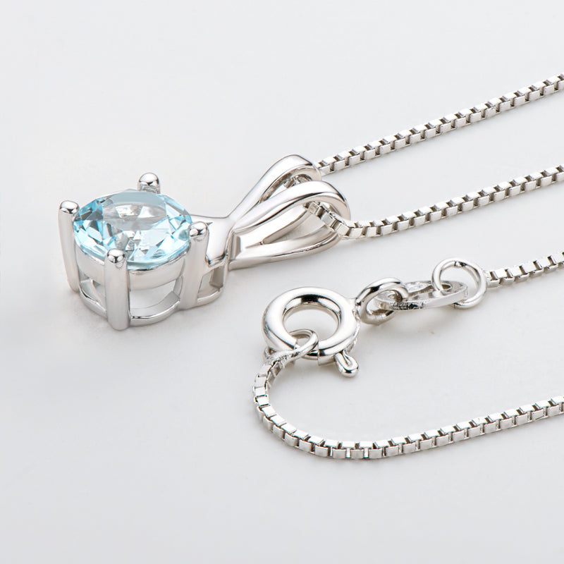 Round Cut Blue Topaz/Amethyst Natural Gemstone Pendant Necklace