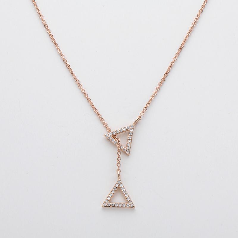14K Gold Fashion Triangle Geometric Necklace with Real Diamond