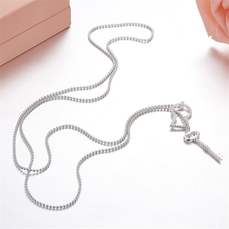 925 Sterling Silver Time Key Chain Fashion Necklace