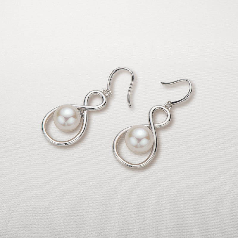 Sterling Silver 9mm Freshwater White Pearl Hook Earrings