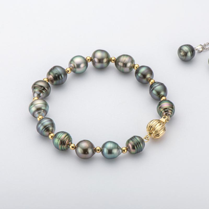 18K Gold Cultured Southsea Tahitian Black Baroque Pearl Bracelet