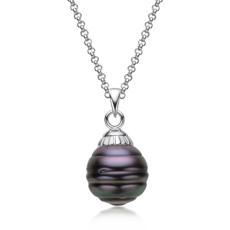 Sterling Silver Cultured Tahitian Black Baroque Pearl Pendant Necklace