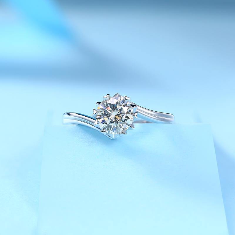 1.0ct/2.0ct Round Brilliant Cut Moissanite Diamond Twisted Ring with Adjustable Size - ZULRE