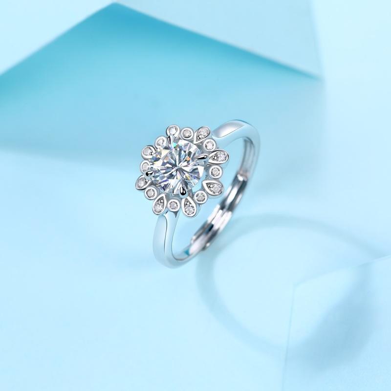 Halo Round Cut Moissanite Diamond Ring Adjustable Size