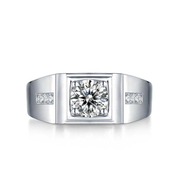 Round Cut Moissanite Diamond Solitaire Men Ring with Adjustable Size