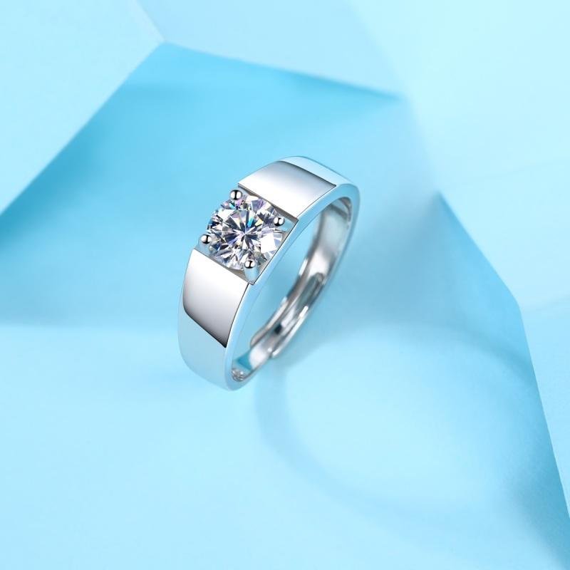 Solitaire Round Cut Moissanite Diamond Men Ring Adjustable Size