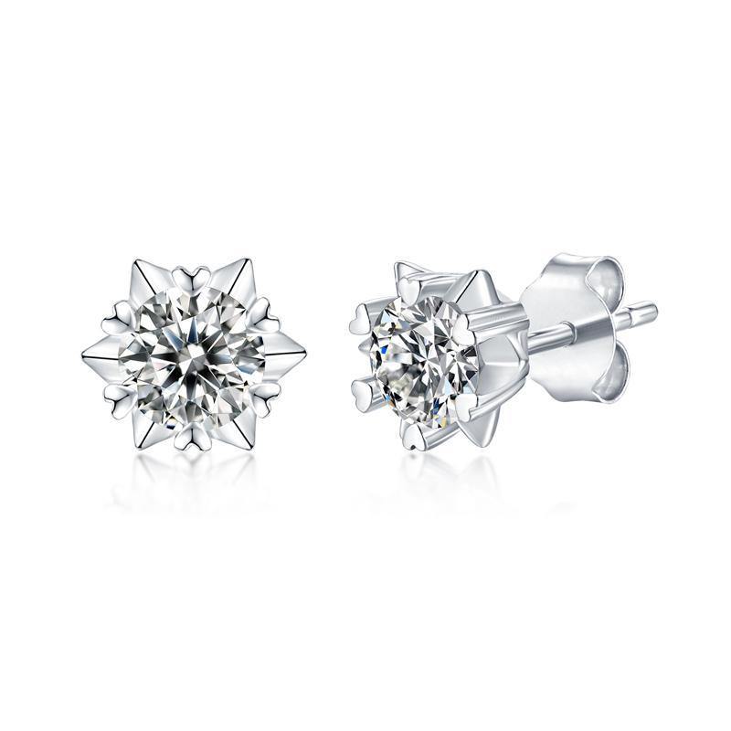 0.5ct/1.0ct Snowflake Round Brilliant Cut Moissanite Diamond Stud Earrings - ZULRE
