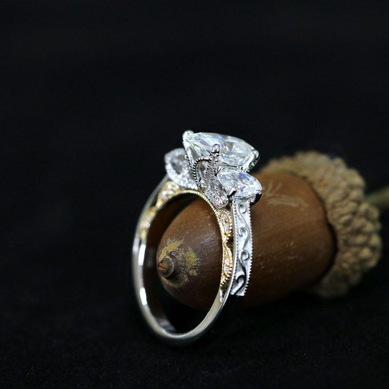 14K/18K White & Rose Gold 2.0ct Moissanite Diamond Oval Cut Three Stone Ring