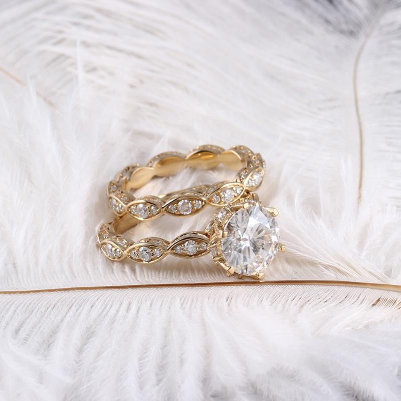 14K/18K Gold Moissanite Diamond Round Cut Bridal Ring