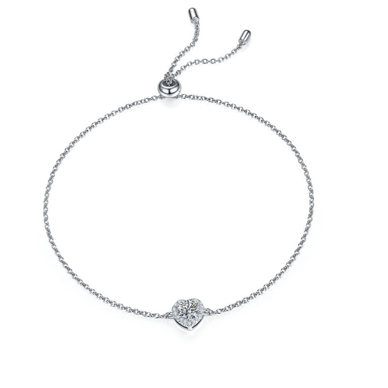 Halo Heart Love Round Cut Moissanite Diamond Bracelet