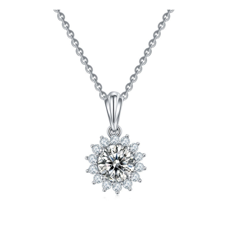 Sunflower Halo Round Cut Moissanite Diamond Pendant Necklace