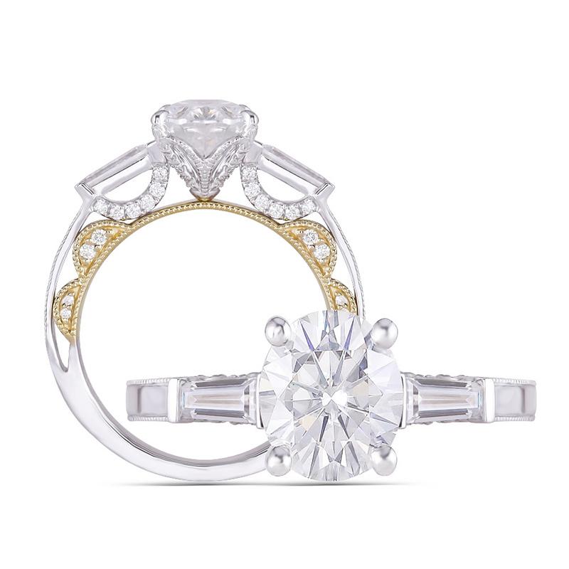 14K/18K Gold Oval Cut Moissanite Diamond Three Stone Ring for women