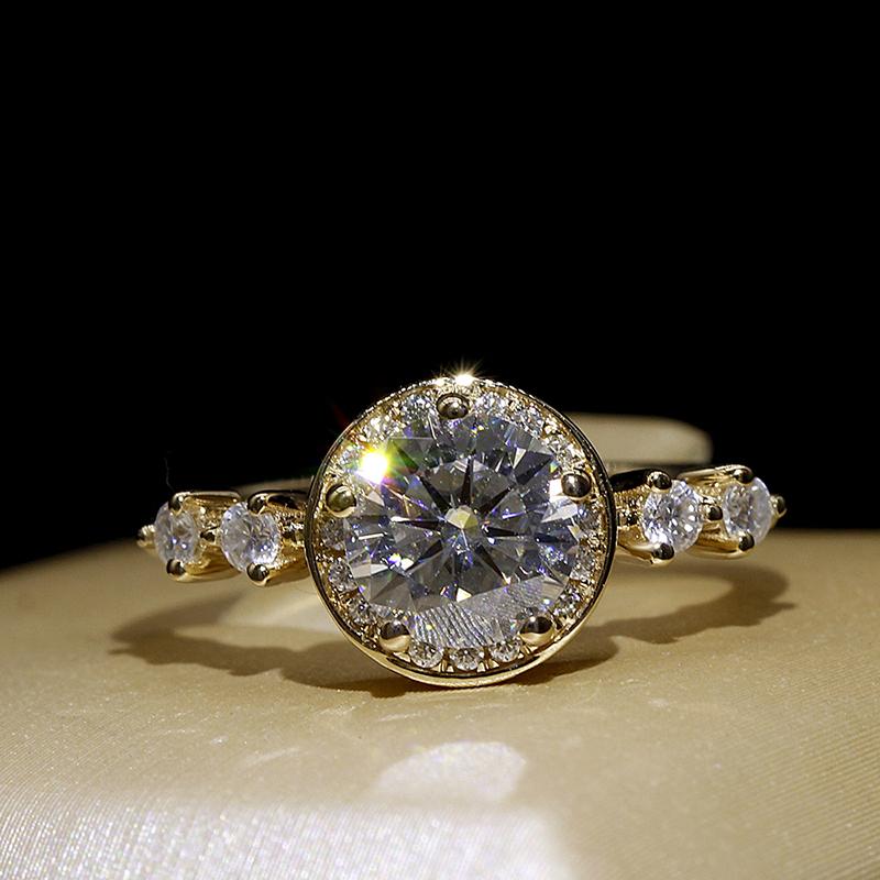 14K/18K Gold 6.5mm Round Cut Moissanite Diamond Halo Ring for women