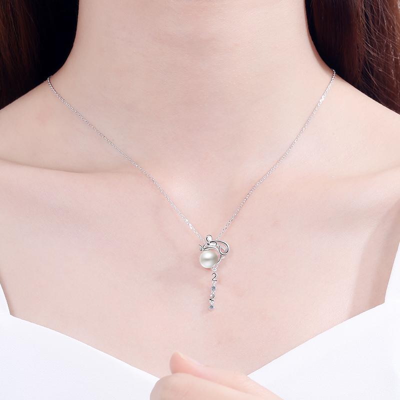 Round Cut Created Diamond Animal Pearl Necklace