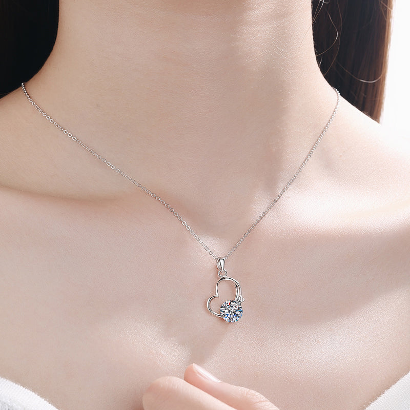 Heart Love Round Cut Moissanite Diamond Pendant Necklace